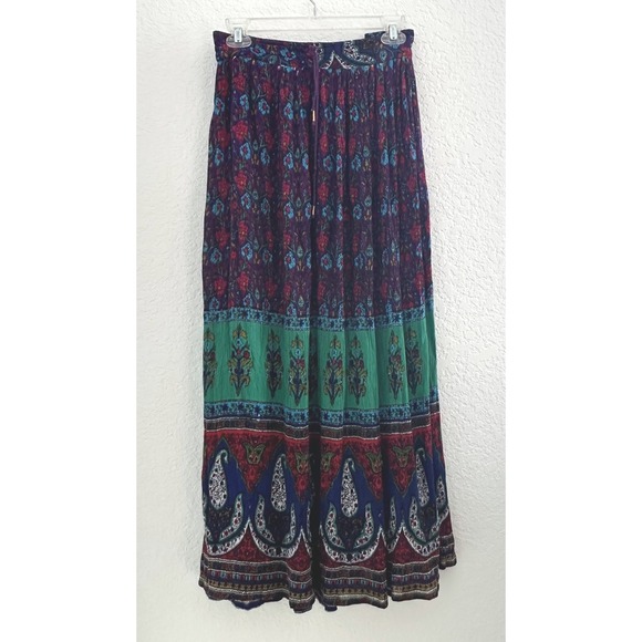 Worthington Maxi‎ Skirt OS Purple Floral Paisley Tiered Drawstring Gipsy Hippie - Picture 2 of 10